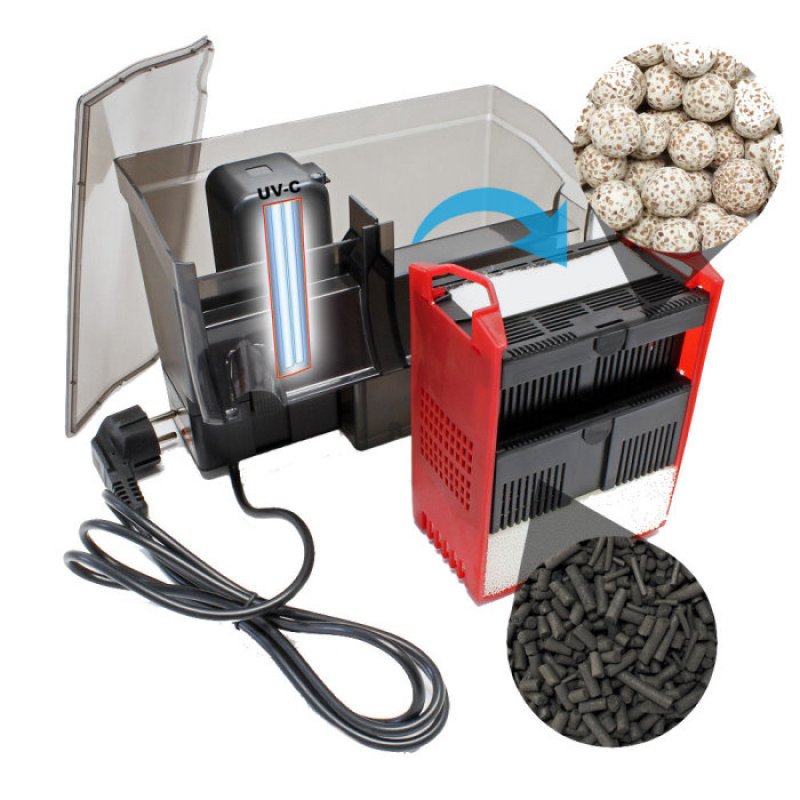 Aquarium Hangon Filter mit Integriertem UVC Aquarien bis 110L 500l/h