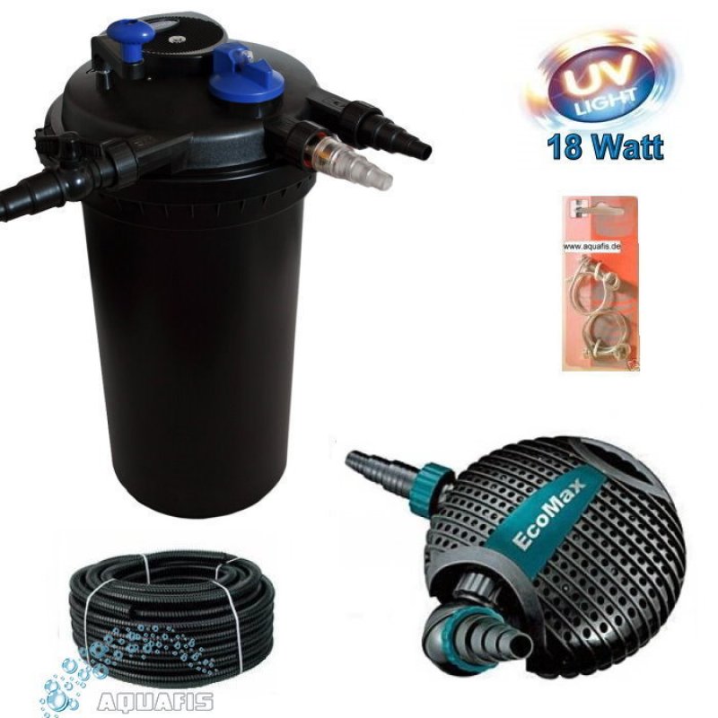 TeichDruckfilter Komplettset EasyClean 30.000L mit UVC18w und 7