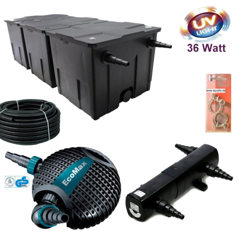 BIO Teich Filter Set bis 90.000L incl. UVC 36Watt u ECO Teichpumpe