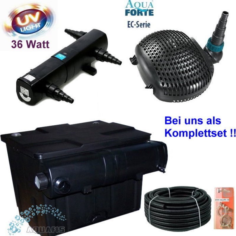 Teichfilter KomplettSet mit UVC 36w und Aquaforte ECSerie Pumpe 3500