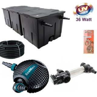 Premium BIO Teich Filter Set bis 90.000L incl. Edelstahl-UV-C 36Watt u ECO Teichpumpe 4500L/H 30Watt