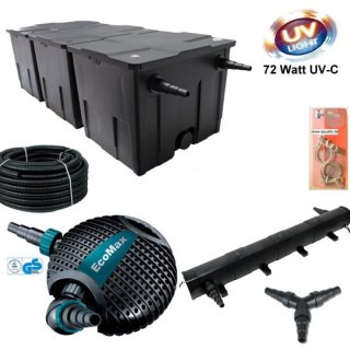 BIO Teich Filter Set 90.000L mit Spezial UV-C 72Watt u ECO Teichpumpe 10.000L/H 80Watt