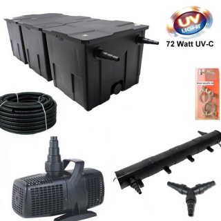 Bio-Teichfilter Set 90.000L mit Spezial UV-C  72Watt u Aquaforte M-8.500 8000L/H Pumpe