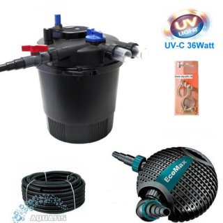 Teich-Druckfilter Komplettset 40.000L mit EasyClean UV-C36w und ECO Pumpe 10.000L/H 80Watt